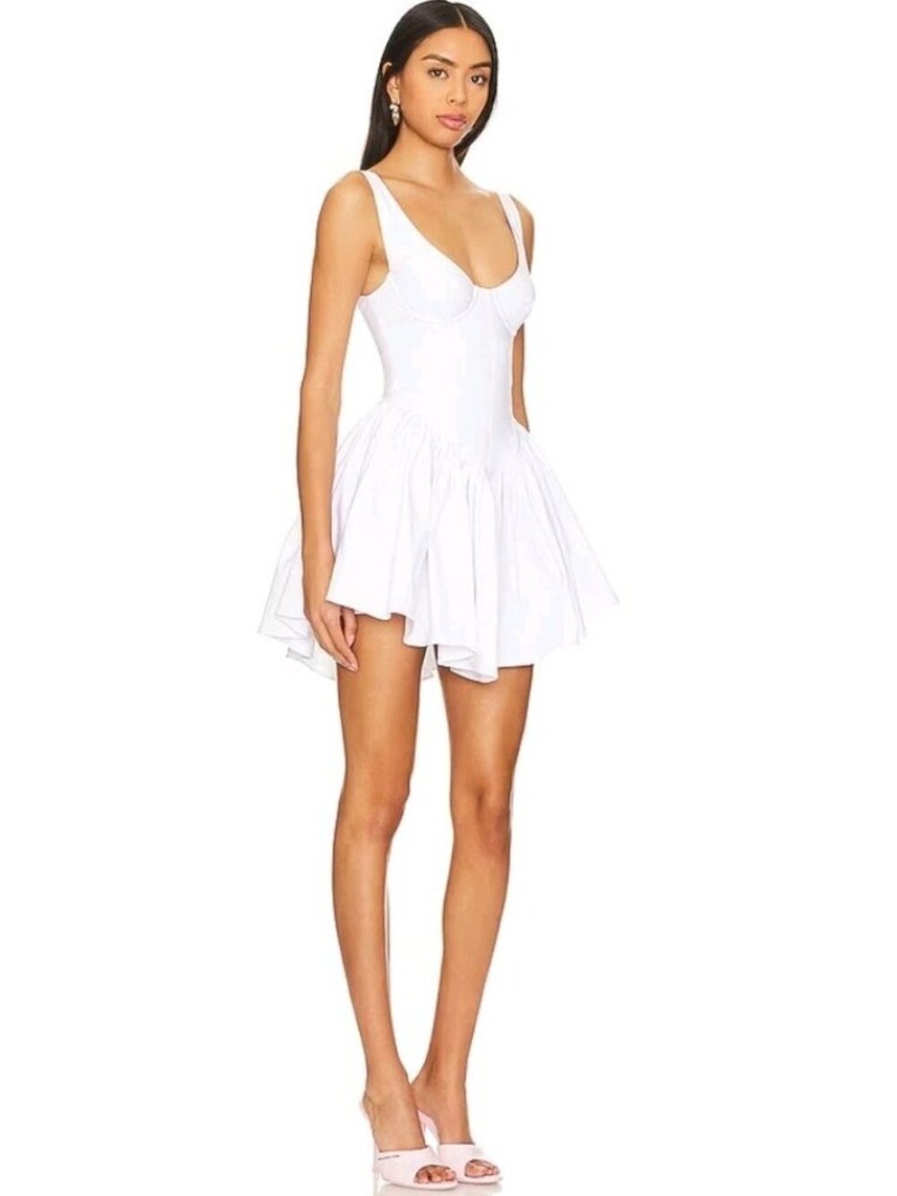 NBD Revolve Alyn White Corset Mini Dress Fit Flare Size L Wedding Party